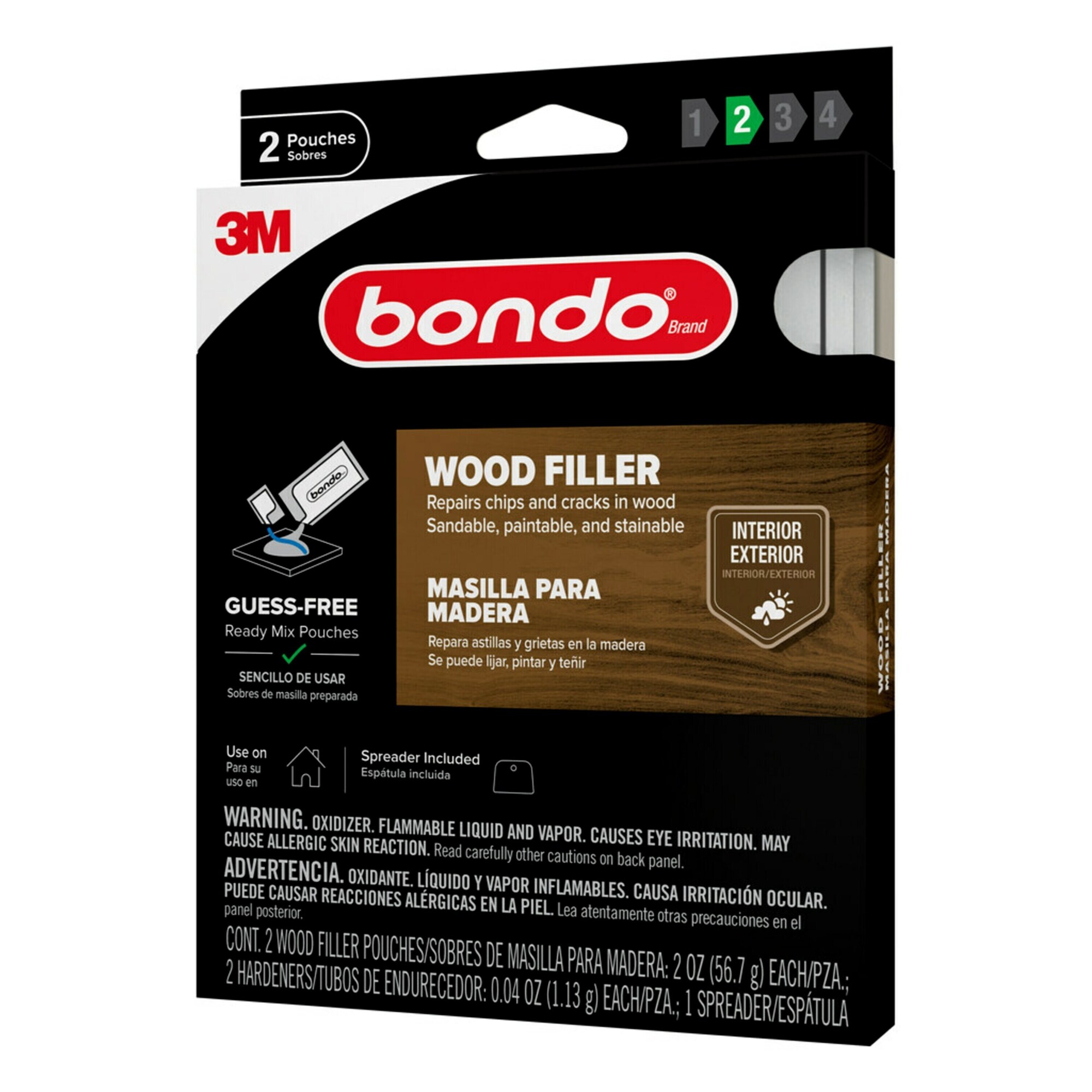 Bondo® Wood Filler WF-2PK-ES, Ready Mix Pouches, 2 oz, 6/Case